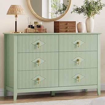 Fluted 6 Drawers Dresser for Bedroom, 47.2" Wide Modern Chest of Drawers with Metal Handle, Wooden