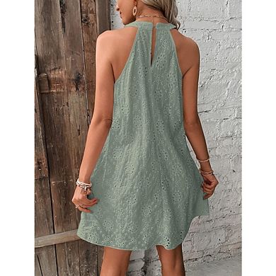 Women's Hollow-Out Embroidered Dress Sleeveless Backless A-line Sundress