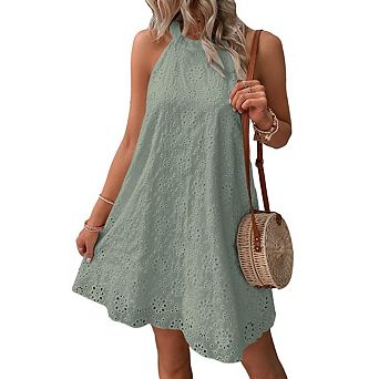 Women's Hollow-Out Embroidered Dress Sleeveless Backless A-line Sundress