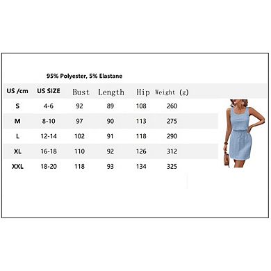Women's Casual Square Neck Spaghetti Strap Dress Hollow Out Textured Drawstring Sleeveless Dress