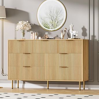 7 Drawer Dresser for Bedroom Chest of Drawers, 55" Wide Fluted Dresser with Drawers, Modern Wooden