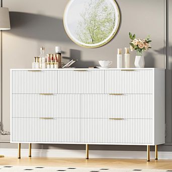 7 Drawer Dresser for Bedroom Chest of Drawers, 55" Wide Fluted Dresser with Drawers, Modern Wooden