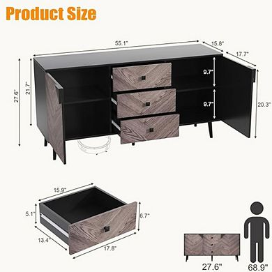 Sideboard Buffet Cabinet with Drawers and Shelves, Wood Credenza with Doors