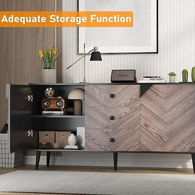 Sideboard Buffet Cabinet with Drawers and Shelves, Wood Credenza with Doors