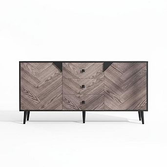 Sideboard Buffet Cabinet with Drawers and Shelves, Wood Credenza with Doors