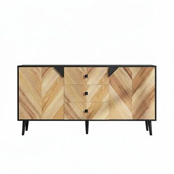Sideboard Buffet Cabinet with Drawers and Shelves, Wood Credenza with Doors