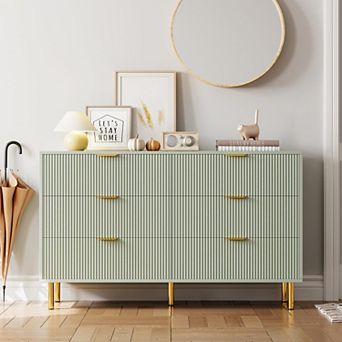Modern 6 Drawer Dresser, Wood Chest with Gold Handles for Bedroom or Entryway Storage