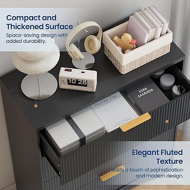 ANIXOL Modern Fluted 4-Drawer Tall Dresser with Gold Handles