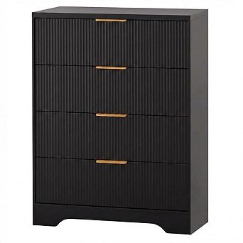 ANIXOL Modern Fluted 4-Drawer Tall Dresser with Gold Handles