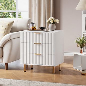 Dresser for Bedroom, Fluted 3 Drawer Wood Dresser with Golden Handles