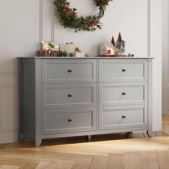 Dresser for Bedroom, 6 Chest of Drawer Dresser Organizer, Modern Wood Storage Cabinet for Living