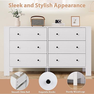 6 Drawer Dresser for Bedroom, Modern Double Dresser Organizer with Storage Drawers
