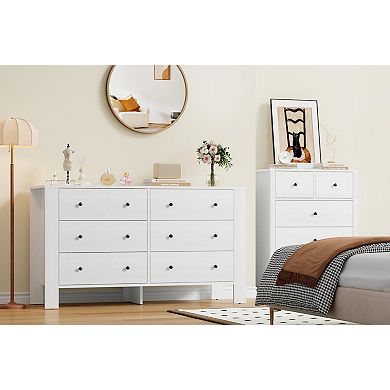 6 Drawer Dresser for Bedroom, Modern Double Dresser Organizer with Storage Drawers