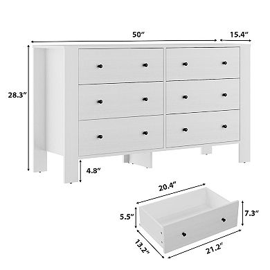 6 Drawer Dresser for Bedroom, Modern Double Dresser Organizer with Storage Drawers