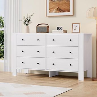 6 Drawer Dresser for Bedroom, Modern Double Dresser Organizer with Storage Drawers