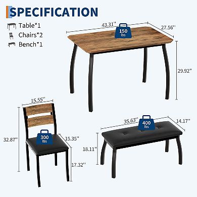 ANIXOL 4-Piece Dining Table Set with Bench