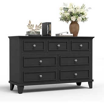 7-Drawer Dresser 47"W, Wooden Chest with Deep Drawers for Bedroom Living Room
