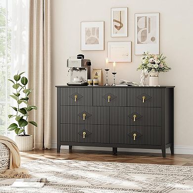 54”W 7-Drawer Dresser, Modern Wood Storage Chest for Living Room