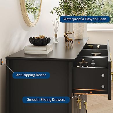 54”W 7-Drawer Dresser, Modern Wood Storage Chest for Living Room