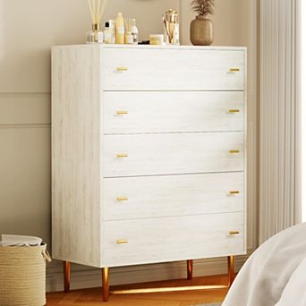 5 Drawers Dresser for Bedroom,44" Tall Wood Rustic Chest of Drawers with Bar Handles,Vintage Design