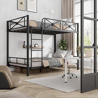 Twin Over Twin Metal Bunk Bed, Heavy Duty Steel Bunkbeds with Safety Guardrails, Space-Saving