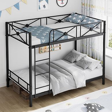 Twin Over Twin Metal Bunk Bed, Heavy Duty Steel Bunkbeds with Safety Guardrails, Space-Saving