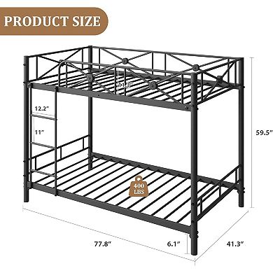 Twin Over Twin Metal Bunk Bed, Heavy Duty Steel Bunkbeds with Safety Guardrails, Space-Saving