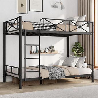 Twin Over Twin Metal Bunk Bed, Heavy Duty Steel Bunkbeds with Safety Guardrails, Space-Saving