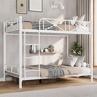 Twin Over Twin Metal Bunk Bed, Heavy Duty Steel Bunkbeds with Safety Guardrails, Space-Saving