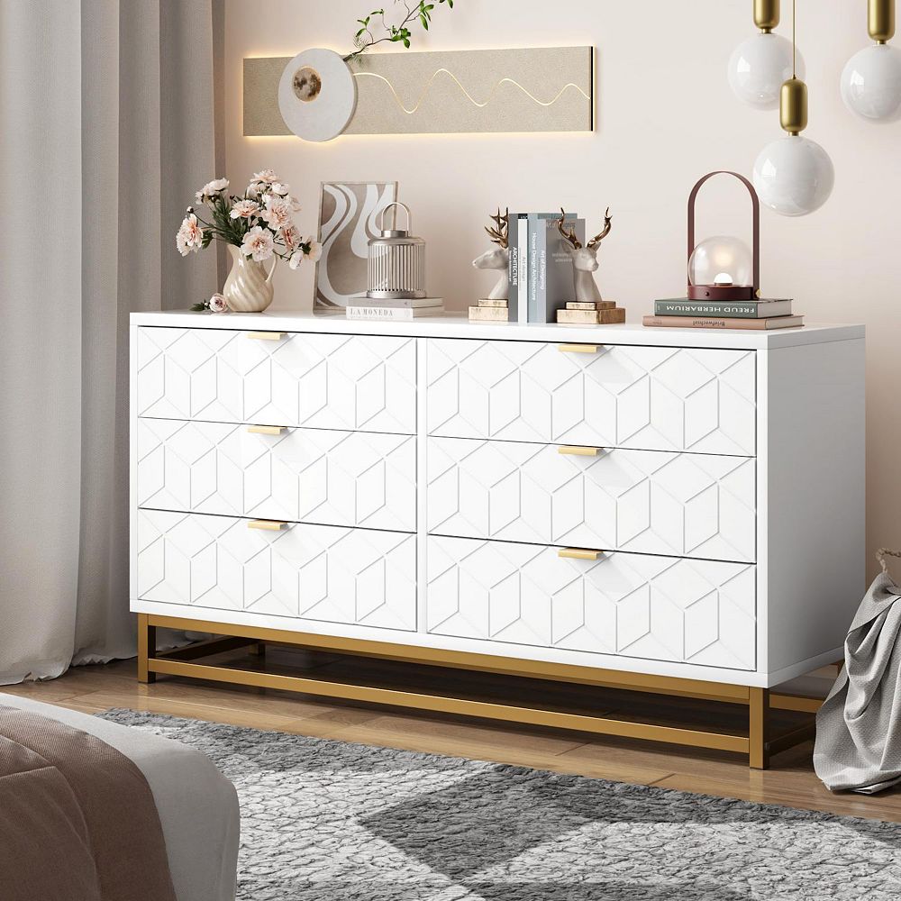 oversized dresser for bedroom SICOTAS 56.88" Wide 7 Drawer Tall Dressers, Boho Dresser with Oversized Storage Space Rattan Dressers & Chests of Drawer Engineered Wooden Dressers