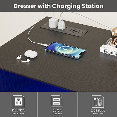 Modern 6-Drawer Dresser with LED Lighting, Charging Station & Spacious Storage