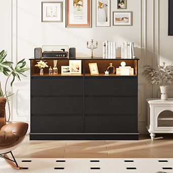 Modern 6-Drawer Dresser with LED Lighting, Charging Station & Spacious Storage