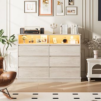 Modern 6-Drawer Dresser with LED Lighting, Charging Station & Spacious Storage