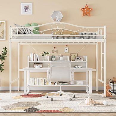 Twin Loft Bed with Ladder & Guardrail, Heavy Duty Metal Bed Frame, 400 lbs Capacity