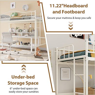 Twin Loft Bed with Ladder & Guardrail, Heavy Duty Metal Bed Frame, 400 lbs Capacity