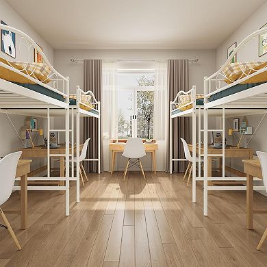 Twin Loft Bed with Ladder & Guardrail, Heavy Duty Metal Bed Frame, 400 lbs Capacity