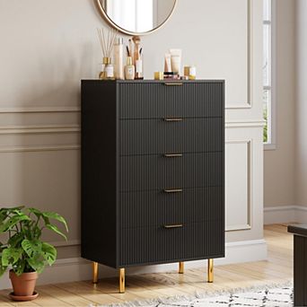 5 Drawer Dresser for Bedroom,48” Tall Dresser Chest of Drawers,Modern Wood Storage Dresser Organizer