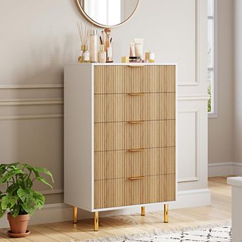 5 Drawer Dresser for Bedroom,48” Tall Dresser Chest of Drawers,Modern Wood Storage Dresser Organizer