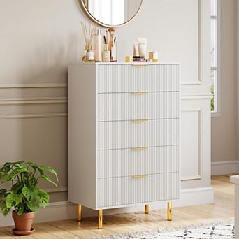 5 Drawer Dresser for Bedroom,48” Tall Dresser Chest of Drawers,Modern Wood Storage Dresser Organizer