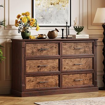 Farmhouse 6-Drawer Dresser, Rustic Wooden TV Stand Storage for Living Room