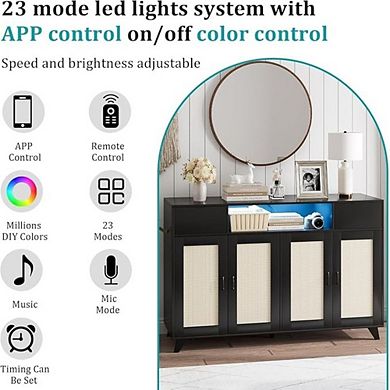 Sideboard Cabinet with 2 Drawers and Doors, Built-in Light and Power Outlet, Accent Storage Cabinet