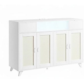 Sideboard Cabinet with 2 Drawers and Doors, Built-in Light and Power Outlet, Accent Storage Cabinet