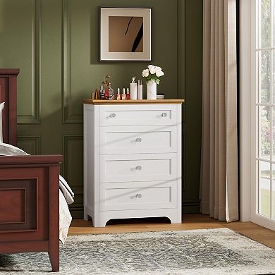 Drawer Dresser with LED Light - 4 Drawer Nightstand Cabinet with Night Light,Visible Glass Table-top