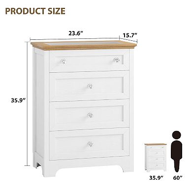 Drawer Dresser with LED Light - 4 Drawer Nightstand Cabinet with Night Light,Visible Glass Table-top