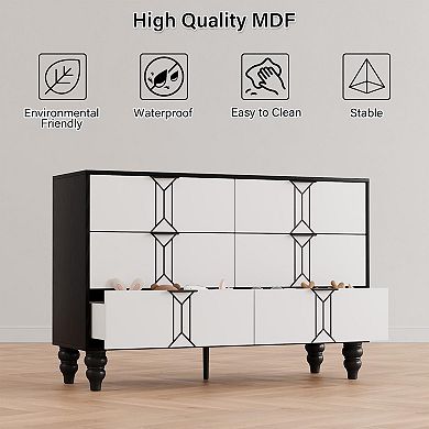 6 Drawer Dresser with Vintage Pattern Design, Modern Chest Dresser