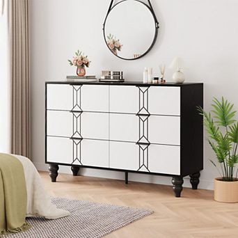 6 Drawer Dresser with Vintage Pattern Design, Modern Chest Dresser