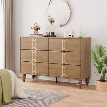 6 Drawer Dresser with Vintage Pattern Design, Modern Chest Dresser