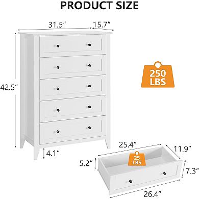 ANIXOL Modern 5-Drawer Tall Dresser for Bedroom