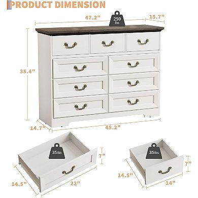 Rustic Farmhouse 9-Drawer Wood Dresser, Large Storage Organizer Chest