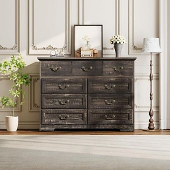 Rustic Farmhouse 9-Drawer Wood Dresser, Large Storage Organizer Chest